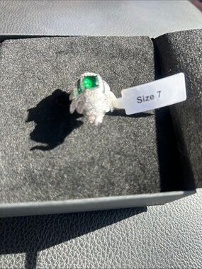 T.J.Maxx Silver-Tone Ring with Vibrant Green Center Stone